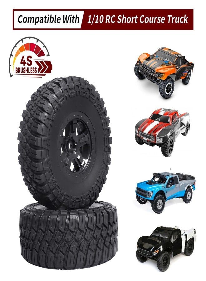 CrazyHobby عجلات وإطارات شاحنة السباق القصيرة من CrazyHobby RC مع حشوات إسفنجية لسيارات Traxxas Slash 4X4 BL-2S 2WD Losi Tenacity TT Baja Rey 22SCT HPI Redcat Blackout SC بمقياس 1/10، مجموعة من 4 قطع (النمط 2) - Image 5